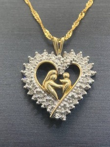 1 Carat Diamond Mother & Child Heart Halo Pendant Necklace in Brightly Polished Yellow Gold $1,500 Retail