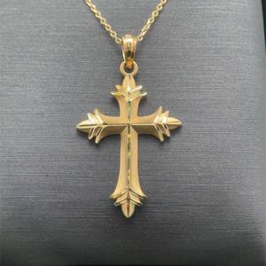 Ornate Celtic Cross Dimensional Pendant Necklace in 14k Yellow Gold - Brushed and Bright Shine Diamond-Cut Finish