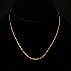 Slim Herringbone Heart Stamped Necklace in Brightly Polished 14k Yellow Gold - MADE IN ITALY
