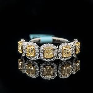 1.62 Carat Natural Canary Yellow Diamonds & White Diamond Cushion Halo Five-Stone Anniversary Ring in 18k Two-Tone Yellow & White Gold $11,400 Retail VIDEO