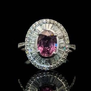 Natural Pink Sapphire Oval Solitaire & Diamond Oval Cocktail Cluster Ring in 18k White Gold $5,500 Retail VIDEO