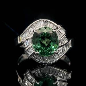 4.15 Carat Green Tourmaline Oval & Diamond Cocktail Cluster Ring in Platinum $4,950 Retail VIDEO