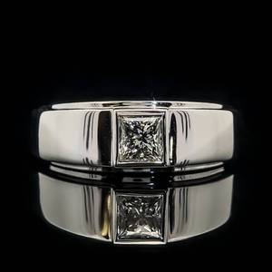 0.52ct Diamond Princess Cut Solitaire Bezel Set Beveled Edge Unisex Ring in 18k White Gold $1,820 Retail VIDEO