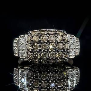 1 Carat Fancy Chocolate Brown & White Diamond Step Tier Dome Ring in 14k White Gold $1999 Retail VIDEO