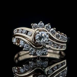 1 Carat Diamond Cluster Engagement & Wedding Guard Matching Bridal Ring in 14k Yellow Gold $1,999 Retail VIDEO