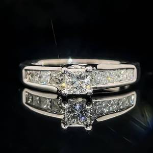 Diamond Princess Cut Solitaire & Channel Set Over-Under Setting Engagement Ring in 14k White Gold $2,125 Retail VIDEO