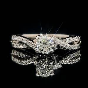 Diamond Solitaire & Pave Infinity Symbol Open Twisted Band Engagement Ring in 14k White Gold $1.880 Retail VIDEO