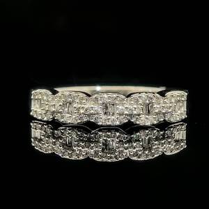Diamond Round & Baguette Link Chain Ring in 14k White Gold $1850 Retail VIDEO
