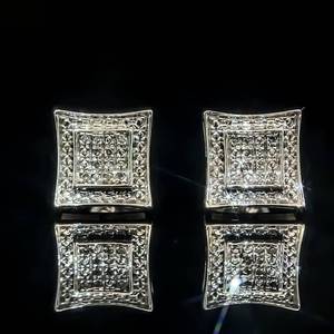 Illusion Carat Size Diamond Pave Square Cluster Concave Stud Earrings in White Gold - Screw Backs $1,100 Retail VIDEO