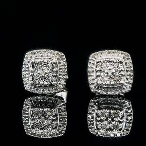 Diamond Halo Square Cushion Stud Earrings, Perfect for everyday wear.