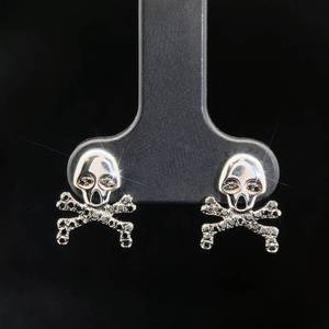 NEW Fancy Black Diamond Skull & Cross Bone Stud Earrings in 14k White Gold $1350 Retail VIDEO