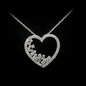 Round & Baguette Artistic Diamond Open Heart Halo Pendant Necklace in White Gold $1,999 Retail