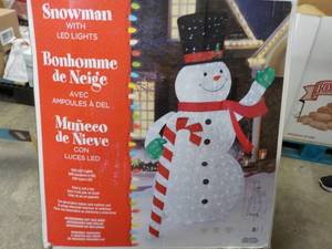 lot 2 image: 9 ft Tall Snowman with LED Lights- ...