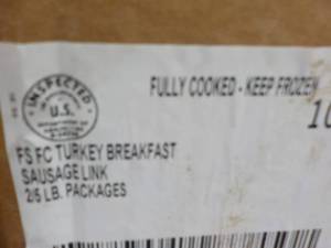 lot 312 image: 10 lbs. Frozen Turkey Breakfast Sau...