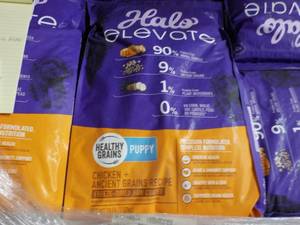 lot 489 image: 20 lb. bag Halo Elevate Dog Food...