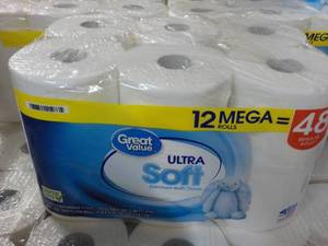 lot 495 image: 12 Mega Rolls Great Value Toilet Pa...