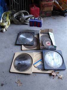 Group of saw blades & abrasive wheel. Some carbide. As shown.