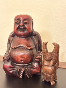 lot 28 image: Two Wooden Carved Buddha Figurines