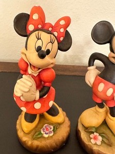 lot 24 image: Pair of Hand Carved Anri Mickey and Minnie Mouse Wooden Figurines