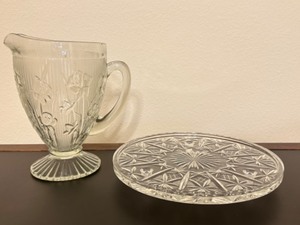lot 39 image: Vintage Jeanette Iris Pitcher and Beautiful Cake Plate