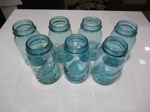 Lot of 7 Blue Ball Perfect Mason Jars