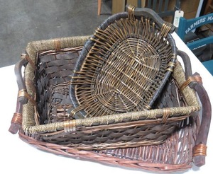 Two Wicker Baskets and One Wicker Serving Tray