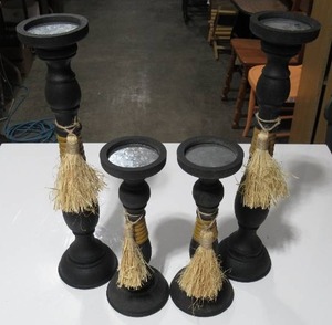 Four Wooden Candle Holders