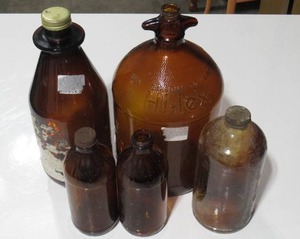 Lot of Five Vintage Amber Glass Bottles