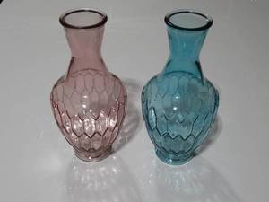 Pair of Glass Vases - One Pink & One Blue