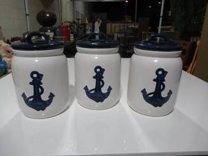 Set of 3 Anchor Canisters w Lids