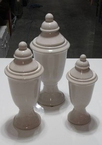 Set of Three White Ceramic Apothecary Jars with Lids
