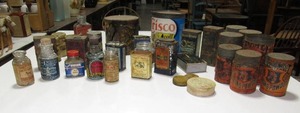 Large collection of VINTAGE Tin Cans & Glass Jars
