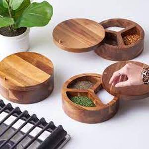 Paula Deen 8 9 oz Tri-Compartment Acacia Wood Salt Box w Slide Lid