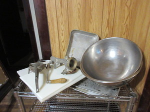 lot 156 image: MEAT GRINDER, CUTIING BOARDS AND MORE