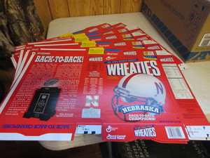 lot 168 image: WHEATIES CEREAL BOX FLATS 1996 NEBRASKA BACK TO BACK CHAMPIONS