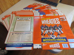 lot 170 image: WHEATIES CEREAL BOX FLATS MN VIKINGS 1992 NFC CHAMPIONS
