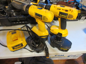 lot 242 image: DEWALT CORDLESS DRILLS WITH CHARGER AND BATTERIES
