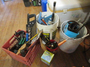 lot 255 image: WIDE ASSORTMENT OF TOOLS, HARDWARE SUCTION CUPS AND MORE