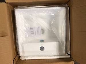 lot 23 image: Wall-Mounted Square Bathroom Sink in White by Elanti   Customer Returns See Pictures