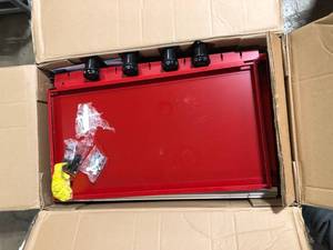 lot 24 image: Husky Ready-to-Assemble 24-Gauge Steel 2-Door Garage Base Cabinet in Red (28 in. W x 32.8 in. H x 18.3 in. D)  Customer Returns See Pictures