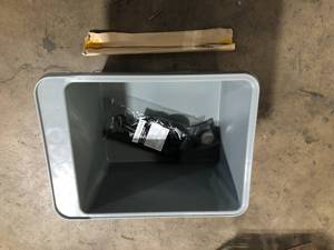 lot 29 image: 17.75 in. x 23.25 in. Thermoplastic Freestanding Space Saver Utility Sink in Grey - Black Metal Legs with P-Trap Kit by TEHILA Customer Returns See Pictures