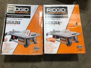 lot 31 image: Lot of 2 RIDGID 6.5 Amp 7 in. Blade Corded Table Top Wet Tile Saw Customer Returns See Pictures