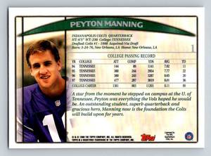 lot 18 image: Peyton Manning RC - 1998 Topps Season Opener Draft Picks #1 Rooke Football Card