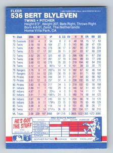 lot 33 image: Bert Blyleven Auto Card - 1987 Fleer #536 Signed Minnesota Twins Baseball