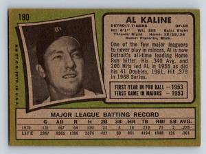 lot 42 image: Al Kaline 1971 Topps #180 Vintage Baseball Card