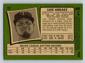 lot 43 image: Luis Arraez 2020 Topps Heritage #292 Minnesota Twins Baseball Card