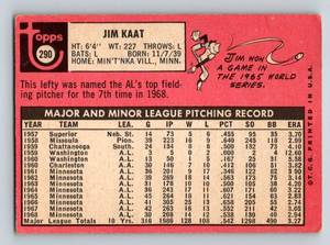lot 48 image: Jim Kaat 1969 Topps #290 Minnesota Twins Vintage Baseball Card
