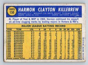 lot 53 image: Harmon Killebrew 1970 Topps #150 Vintage Minnesota Twins Baseball Card