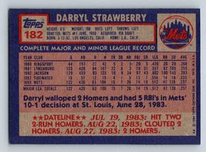 lot 56 image: Darryl Strawberry RC - 1984 Topps #182, very sharp Rookie Vintage Baseball Card