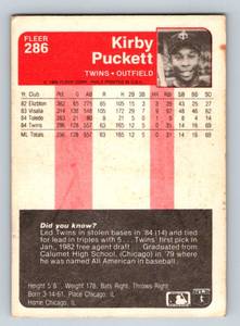 lot 58 image: Kirby Puckett RC 1985 Fleer #286 Rookie Vintage Minnesota Twins Baseball Card